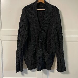 Botvela Mens Shawl Collar Cable Knit Cardigan Sweater Lg. Charcoal Grey